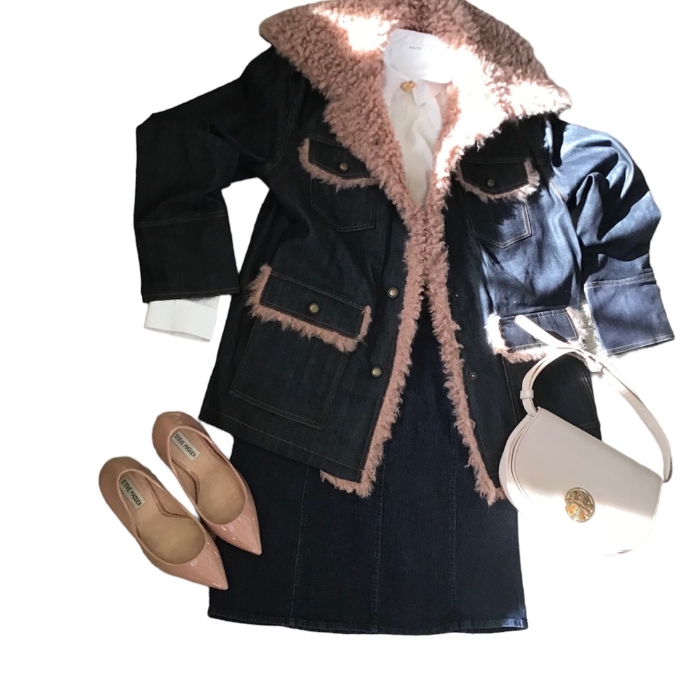 Shearling Denim jacket, BNWT, AVEC LES FILLES jacket, Size M, - Picture 8 of 9